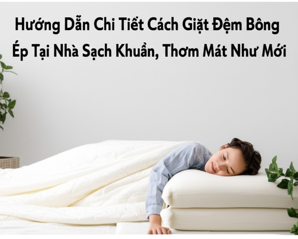 Hình minh họa cho bài viết: Hướng Dẫn Chi Tiết Cách Giặt Đệm Bông Ép Tại Nhà Sạch Khuẩn, Thơm Mát Như Mới